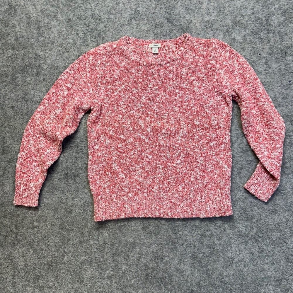 LL Bean Sweater Womens SP Red White Marled Cotton Crewneck